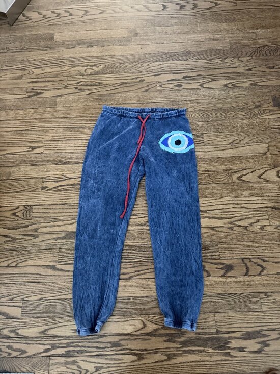 Lauren Moshi Pants - Lauren Moshi distressed blue evil eye sweatpants excellent condition size xs